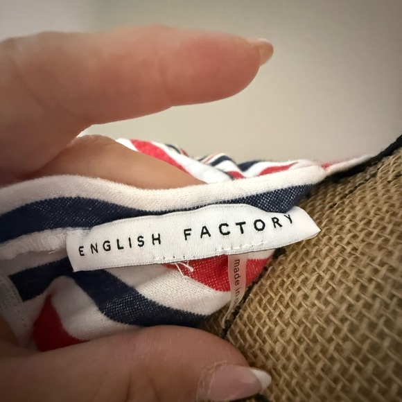 English Factory Red, White, and Blue Striped Ruffle Blouse - Picture 5 of 7